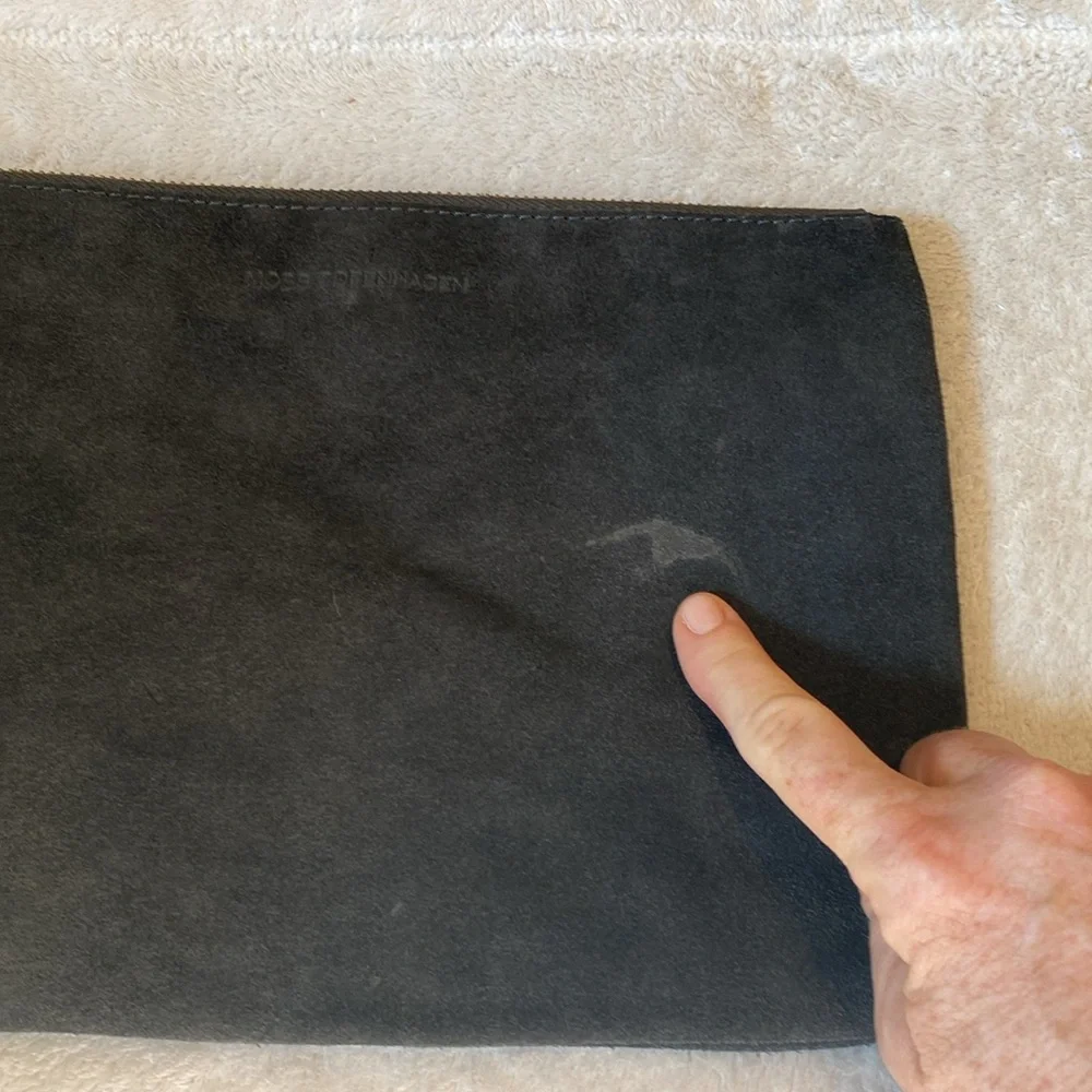 Moss Copenhagen dark gray suede zippered pouch 11 x 8